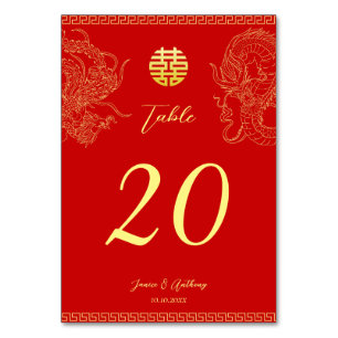Numeração De Mesa Ouro vermelho dragão fênix casamento chinês