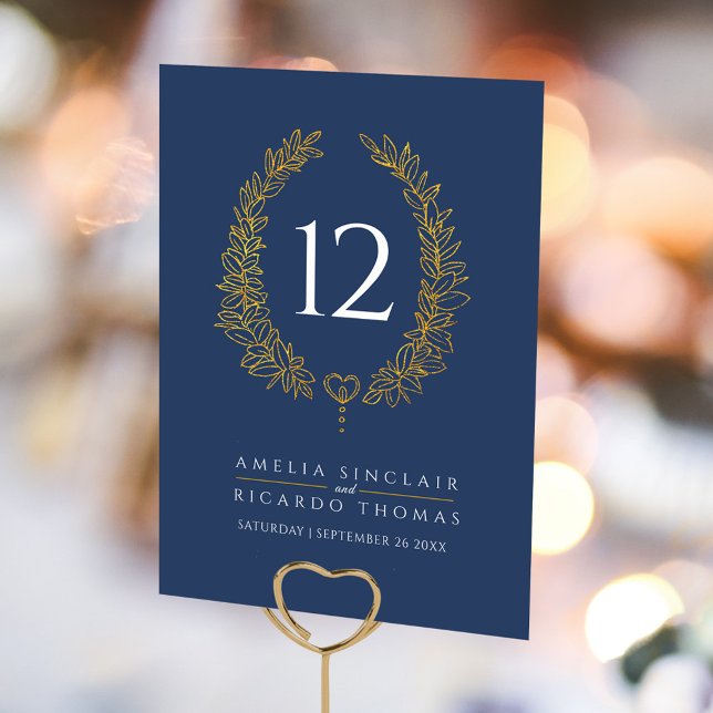 Numeração De Mesa Oval Wreath Folha de Ouro Branco Azul (Criador carregado)
