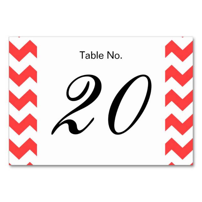 Numeração De Mesa Padrão Coral Red White Chevron (Frente)