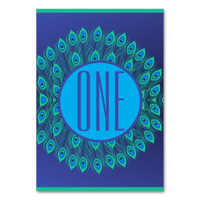 NUMERAÇÃO DE MESA PADRÃO DE PENA AZUL E TEAL VIBRANTE (Frente)