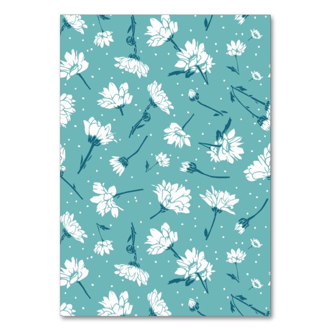 Numeração De Mesa Padrão Floral Elegante - Botânica Branca e Teal (Frente)