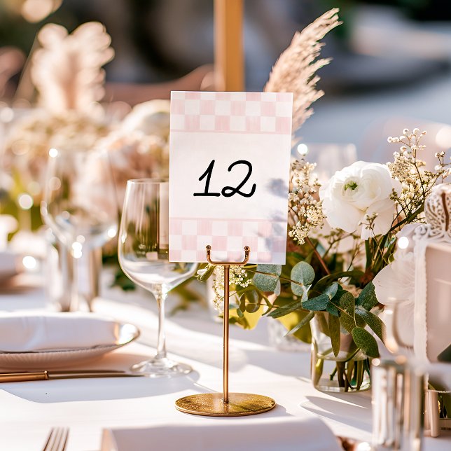 Numeração De Mesa Painted Pink Checkerboard Pattern Wedding (Criador carregado)