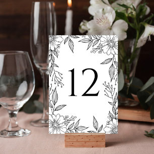 Numeração De Mesa Palha Floral Elegante Desenho Casamento Branco Neg