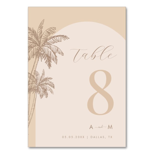 Numeração De Mesa Palm Tree Beige Script Monograma Beach Weding (Verso)