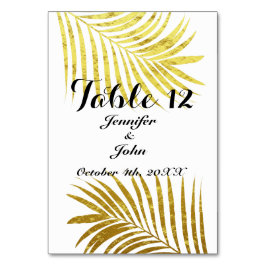 Numeração De Mesa Palm Tree Foliage Gold Foil Deixa Branco Casado