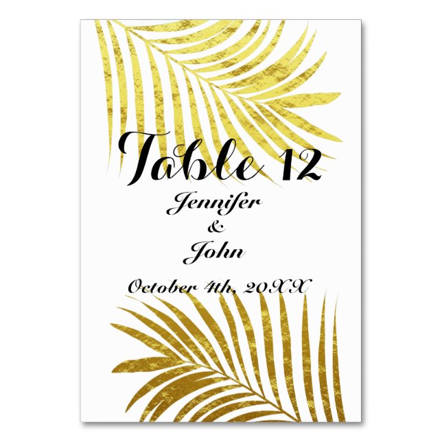 Numeração De Mesa Palm Tree Foliage Gold Foil Deixa Branco Casado (Frente)