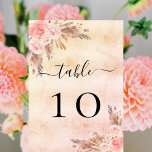 Numeração De Mesa Pampas rosa douradas flores cor-de-rosa<br><div class="desc">Um fundo rústico de rosa e gradiente cor-de-rosa pincelado decorado com grama pampas de estilo boho,  rosa e florais cor-de-rosa pincelados. Personalize e adicione seus números de tabela um a um.</div>