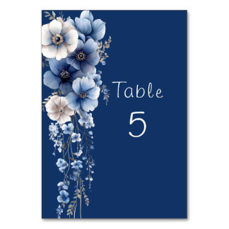Numeração De Mesa Pano Floral Azul Branco Aquarela Estrelas