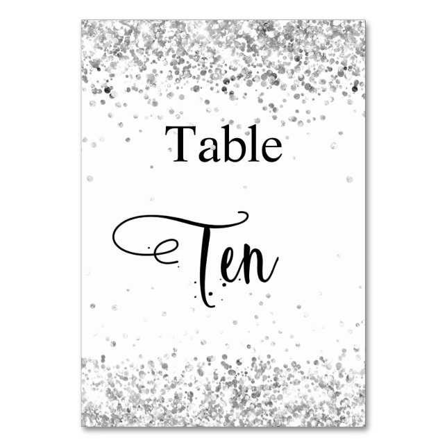Numeração De Mesa Papelaria de caligrafia com brilho prateado branco (Frente)