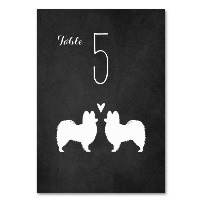 Numeração De Mesa Papillon Dog Silhouettes Recepção de casamento (Frente)