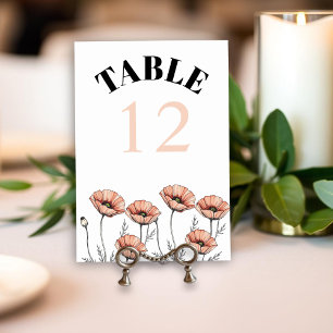 Numeração De Mesa Papoila rosa pessegueira flores silvestres casamen