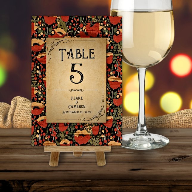 Numeração De Mesa Papoulas Vermelhas Rústicas Casamento de Madeira V (Criador carregado)