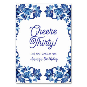 Numeração De Mesa Parabéns trinta aniversário azul real floral borda