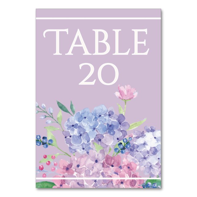 Numeração De Mesa Pastel Hydrangeas - Tablecard Vertical 3,5" x 5" (Frente)