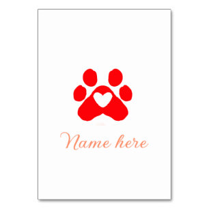 Numeração De Mesa Pata de cão, coração vermelho animal de estimação