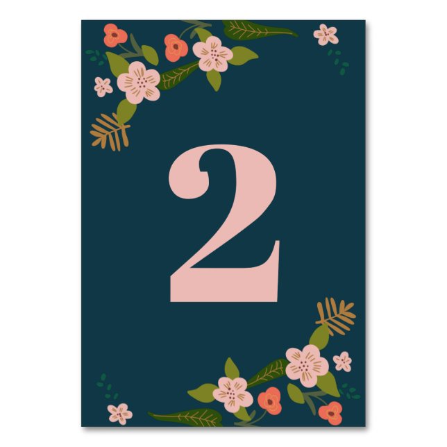 Numeração De Mesa Patch Floral Azul do Marinho Elegante (Frente)