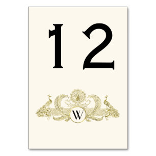 Numeração De Mesa Pavões Vintage Monograma Dourado Falso Marfim BG