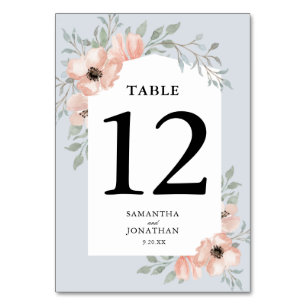 Numeração De Mesa Peach Floral Greenery Light Dusty Blue Casamento