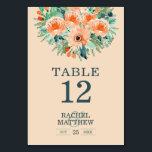 Numeração De Mesa Peach Floral Watercolor<br><div class="desc">Flores impermeáveis de cor d'água em tons de pêssego a laranja aparadas com lacas a folhas verdes de jade destacam essas Cartões de Número de Tabela. Personalize com suas informações que impressão na frente e atrás (frente e verso). NOTA: Crie e adicione cada placa de número de tabela que você...</div>