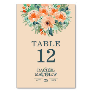 Numeração De Mesa Peach Floral Watercolor