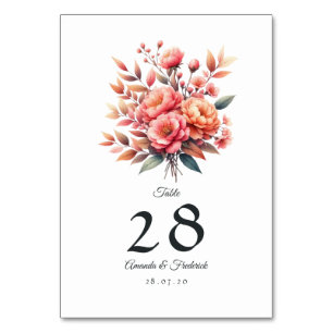 Numeração De Mesa Peach Fuzz Floral Wedding