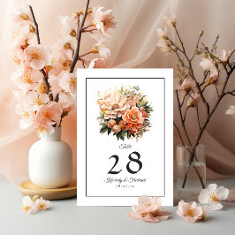 Numeração De Mesa Peach Fuzz Floral Wedding