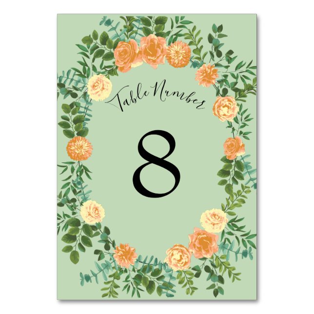 Numeração De Mesa Peach Green Wedding Primavera Pastel Floral (Verso)