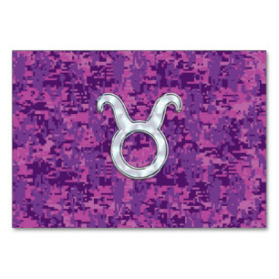 Numeração De Mesa Pearl Como Taurus Zodiac Sinal em Camo Digital Ros