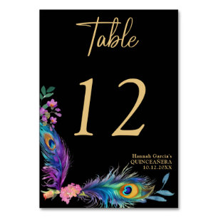 Numeração De Mesa Penas e flores de peacock Quinceañera