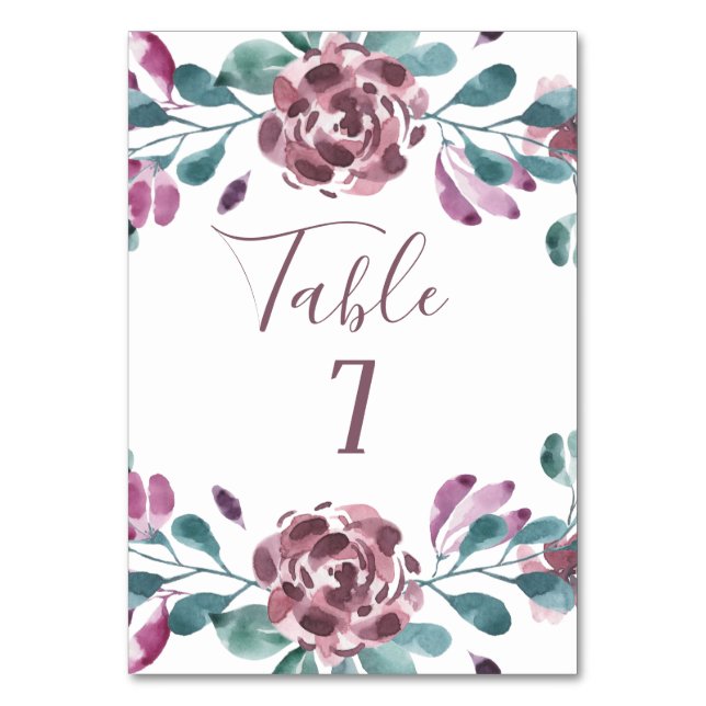 Numeração De Mesa Peônia de Casamento de Verão com Aquarela Roxa (Frente)