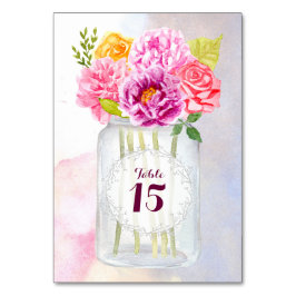 Numeração De Mesa Peonias de Aquarela Rosas Rustic Mason Jar Wedding