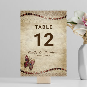 Numeração De Mesa Pergaminho Antigo, Renda, Miçangas, Casamento Borb