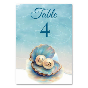 Numeração De Mesa Pérolas de Casamento de Praia Shell Elegant Ocean 