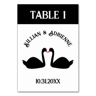 Numeração De Mesa Personalização de Swans Negros Beijando Casamento 