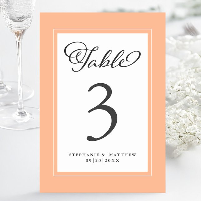 Numeração De Mesa Pêssego Elegante e Recepção de casamento Branca Pe (Elegant Peach & White Wedding Reception Custom Table Number)