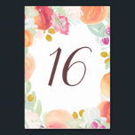 Numeração De Mesa Pêssegos de Aquarela e Números de Tabela de Flores<br><div class="desc">Placa de números de tabela de pêssegos e flores em aquarelas. Números femininos e elegantes com ilustrações aquáticas de pêssegos, flores com eucalipto e sotaque foliar. Personalize cada número separadamente. Isto é parte de uma suíte de casamento. Itens correspondentes estão disponíveis. Perfeito para casamentos, chás de fraldas, chás de panela...</div>