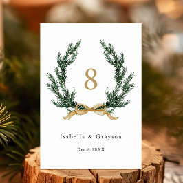 Numeração De Mesa Pine Garland Wreath Gold and Green Wedding