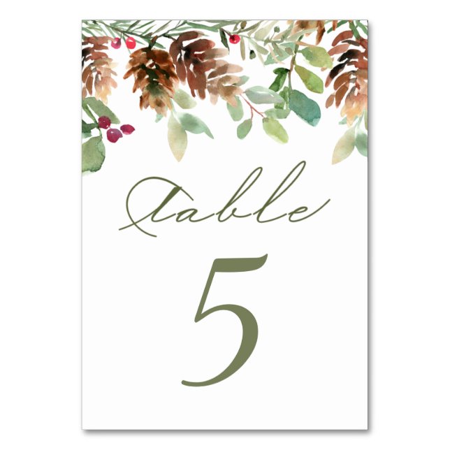 Numeração De Mesa Pine Red Berry Winter Greener Table Number (Frente)