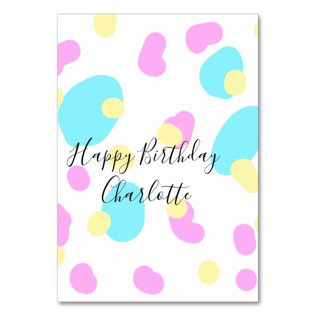 Numeração De Mesa Pink blue yellowhappy birthday kids shapes abstrac (Frente)