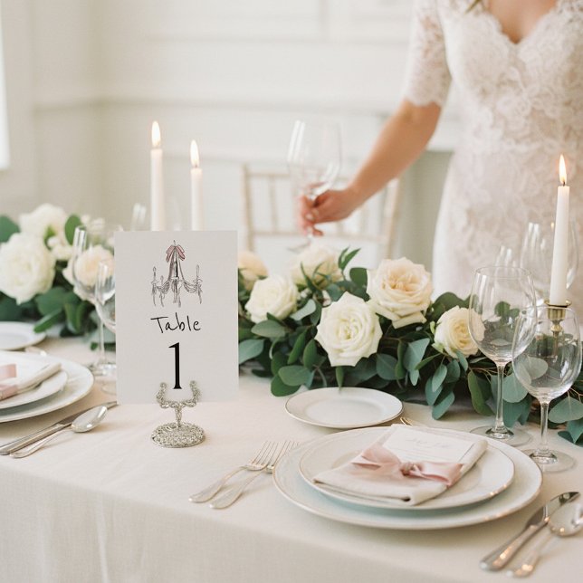 Numeração De Mesa Pink Bow Chandelier Sketch Table Number (Criador carregado)