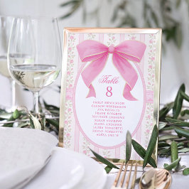 Numeração De Mesa Pink Bow Floral Roses Seating Chart Table Number