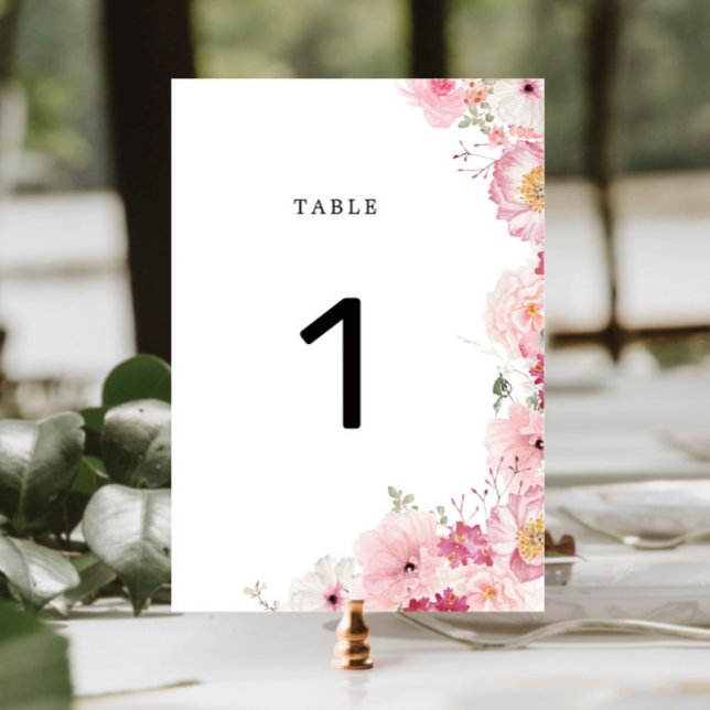 Numeração De Mesa Pink Floral Wedding Table Number (Criador carregado)