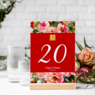 Numeração De Mesa Pink flower background double happiness symbol