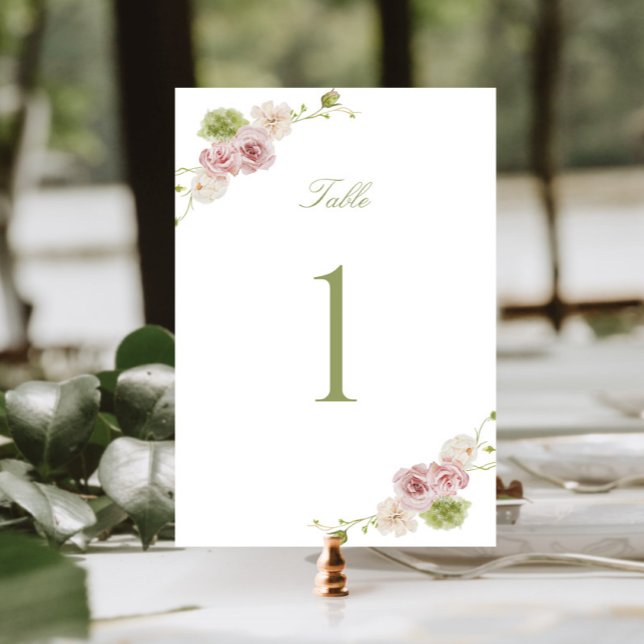 Numeração De Mesa Pink Green Floral Wedding (Criador carregado)