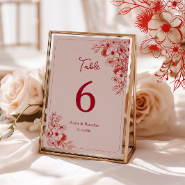 Numeração De Mesa Pink Red Floral Wedding