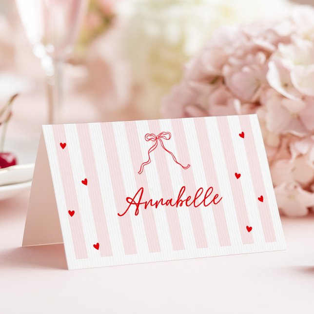 Numeração De Mesa Pink Stripes Valentine's Table Name Card  (Criador carregado)