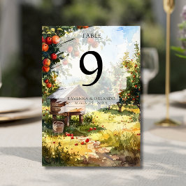 Numeração De Mesa Pintura aquarela Casamento de Outono Pomar de Maçã