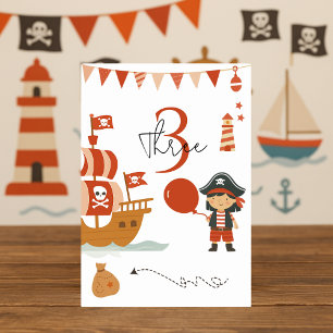 Numeração De Mesa Pirate Birthday Navio Vermelho e Capitão
