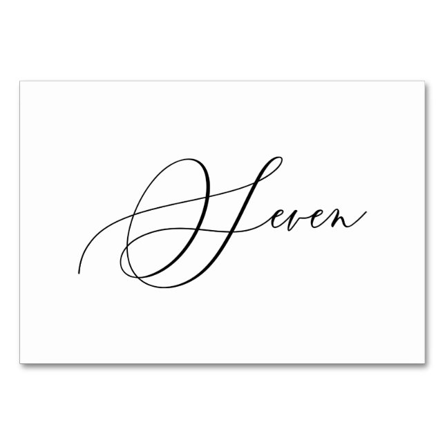 Numeração De Mesa PixDezines Elegante Caligrafia Romântica Sete 7 (Frente)