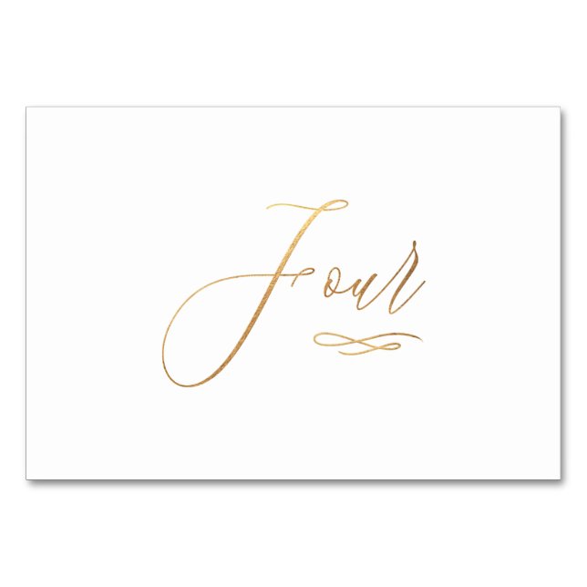 Numeração De Mesa PixDezines Falso Ouro Romântico Caligrafia Quatro  (Frente)